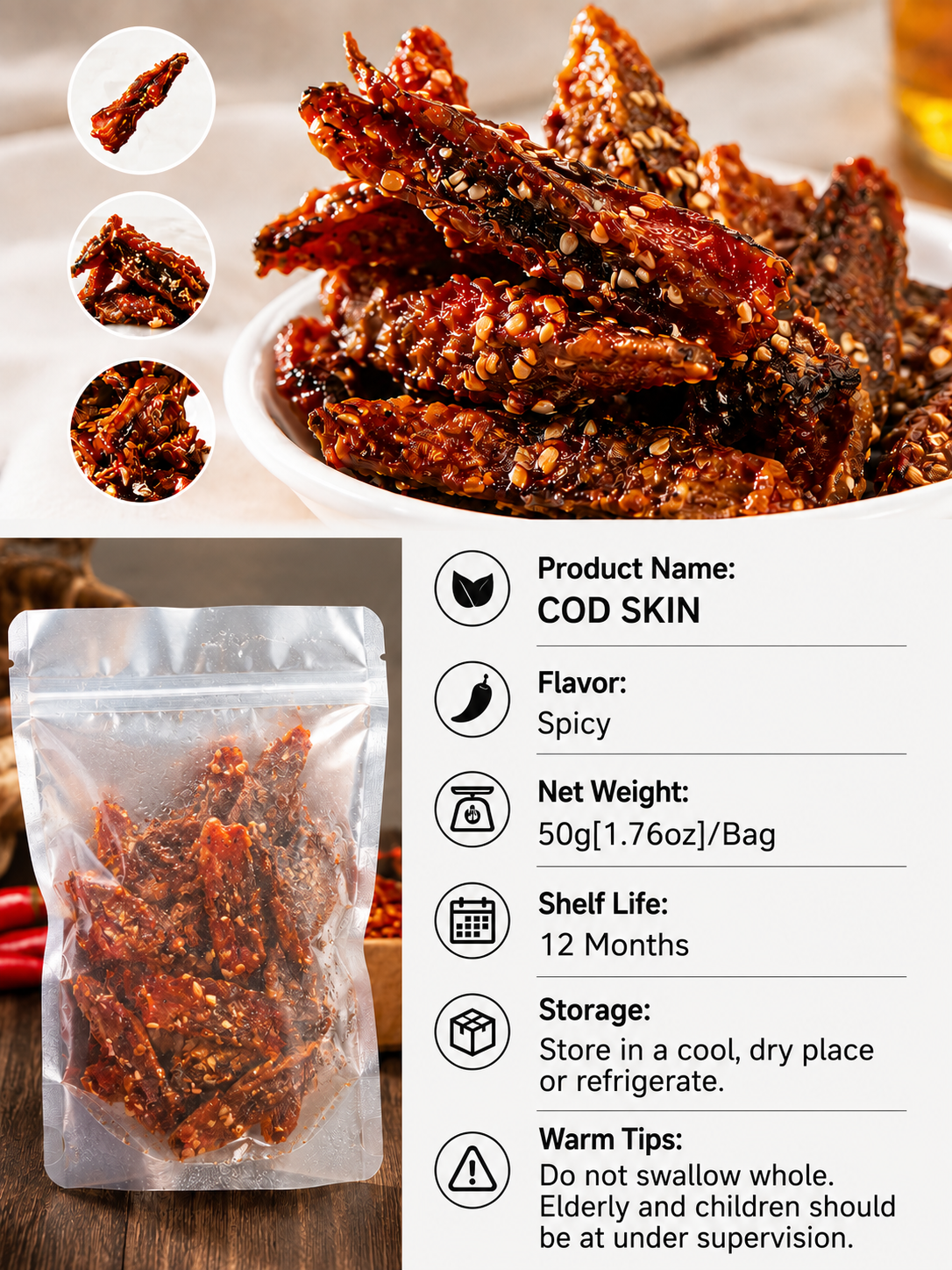 🌶️Premium Crispy Spicy Cod Skin Snack | Crunchy Seafood Chips-Ying